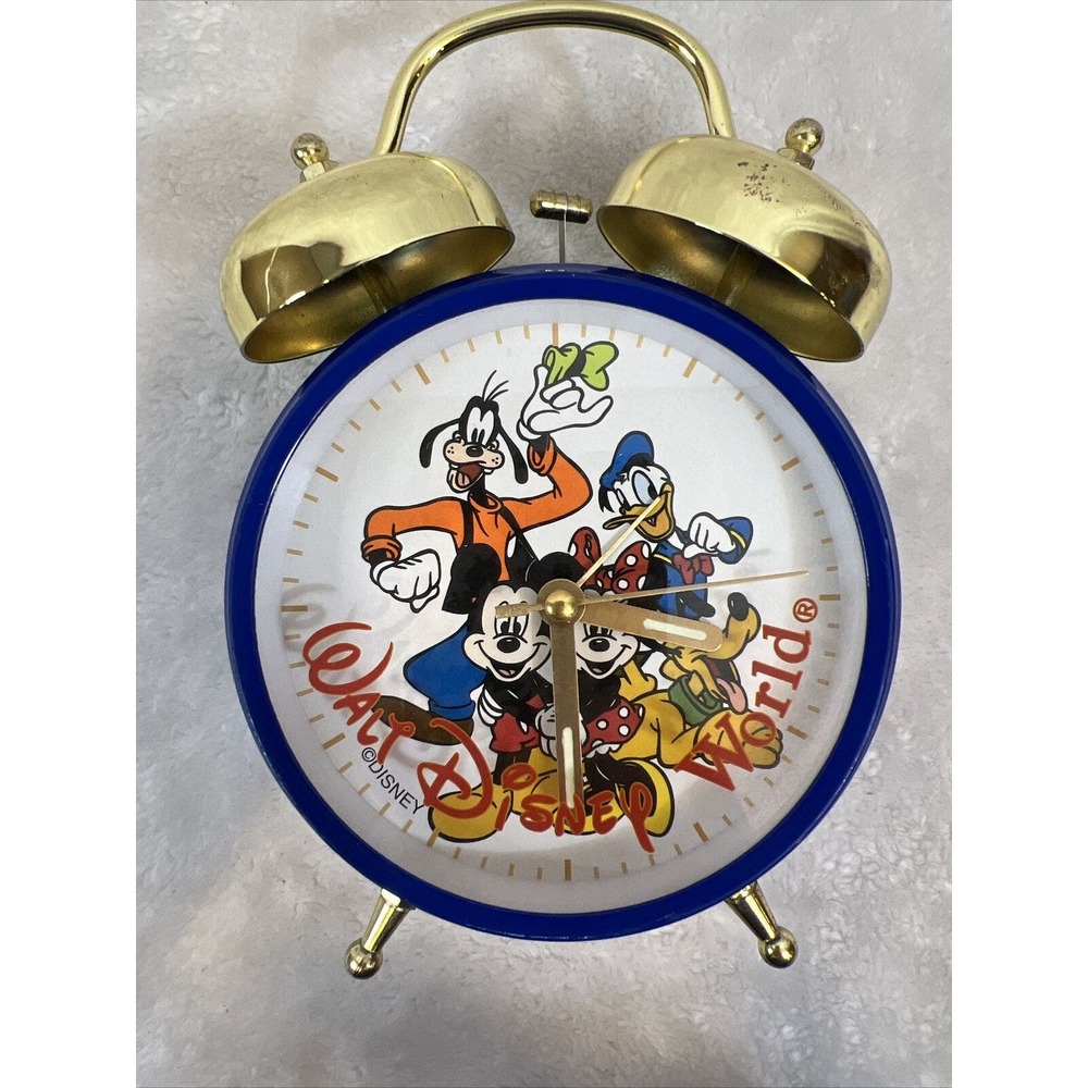 Walt Disney World Blue Twin Bell Analog Alarm Clock. Battery Operated, Tested